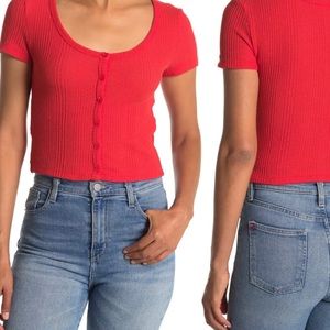 Anthropologie Red Ribbed Holiday Tee